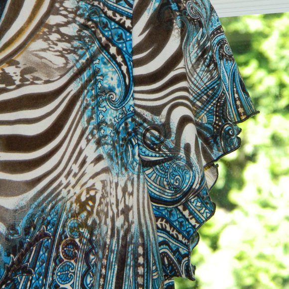 2 for/ $25 Jessica Cap Sleeve V-Neck Blouse Brown Blue Zebra Paisley Size 1X - Picture 10 of 16